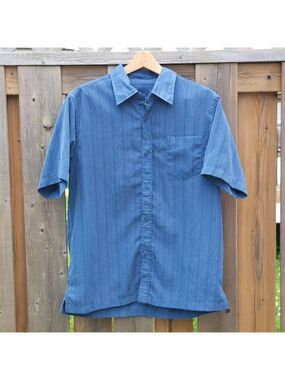 QUINCY Men's Button Up Short Sleeve Steel Blue Size Large